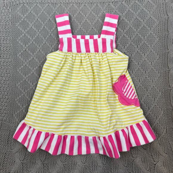 Hanna Andersson Sunny Dress Sunshower ~ Pink and Yellow Striped Dress ~ 3/6M - Picture 1 of 9